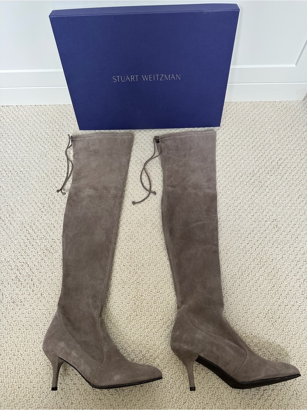 Stuart Weitzman Taupe Suede Over-the-Knee Stiletto Boots